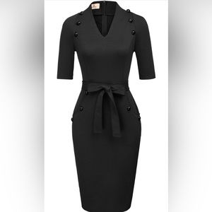GRACE KARIN Women's Short Sleeve Bodycon Dress Belted Pencil Dress with Procket